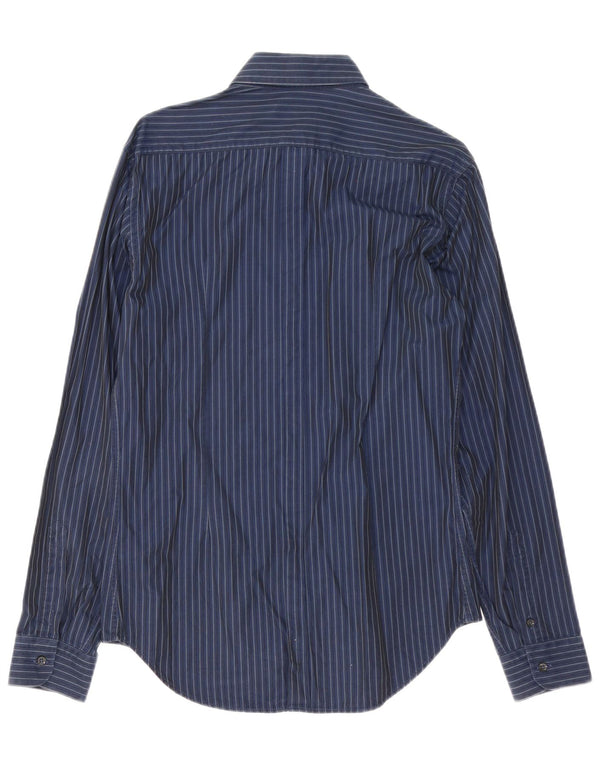 Zara Mens Shirt Medium Navy Blue Pinstripe Cotton