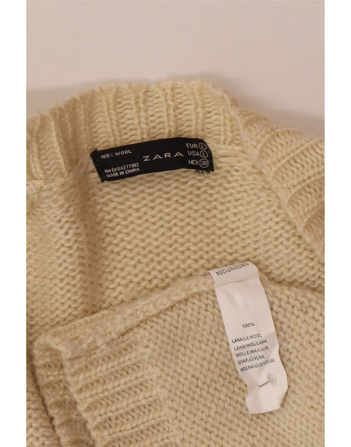Sweter damski Zara Cardigan UK 14, duży, wełniany w kolorze złamanej bieli