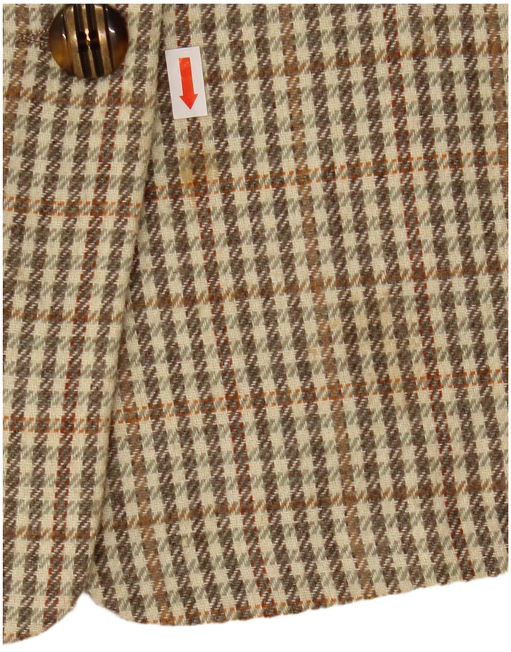 Vintage damska marynarka zapinana na 2 guziki IT 46, duża wełna w kratkę khaki