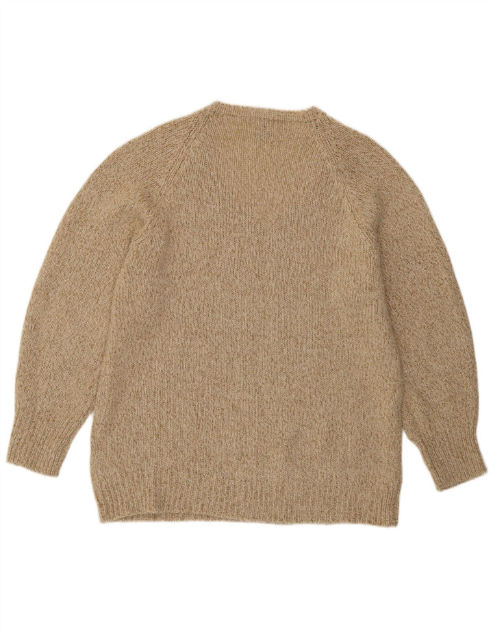 Sweter damski Massimo Dutti z dekoltem w kształcie litery V, UK 14, średni beż, wełna z plamkami