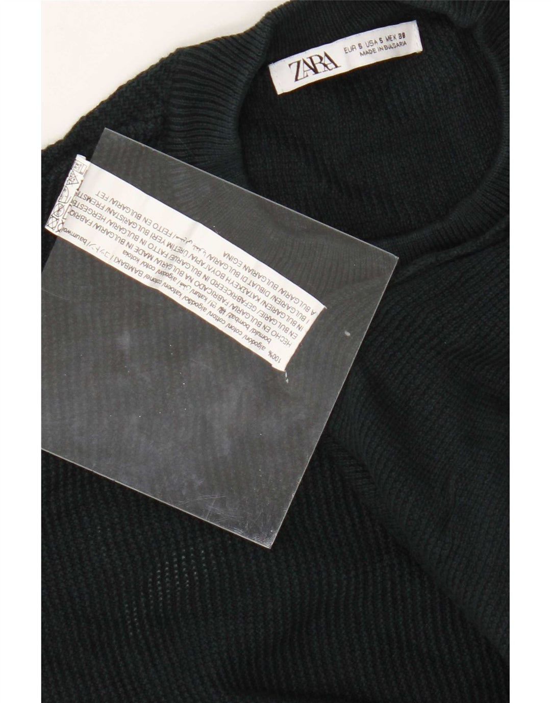 Męski sweter z okrągłym dekoltem Zara, mały, zielony, bawełniany