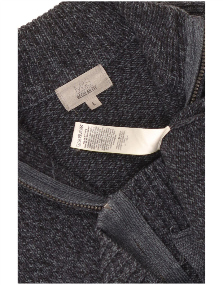 MARKS & SPENCER Męski sweter rozpinany o regularnym kroju, duży, granatowy, nakrapiany