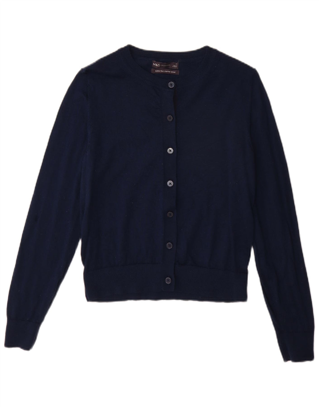 Marks & Spencer Damski sweter kardigan UK 14 Średni granatowy Wełna Merino
