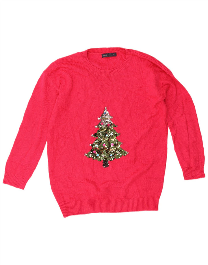 Marks & Spencer Damski sweter z wycięciem pod szyją, UK 14, średni, różowy, świąteczny
