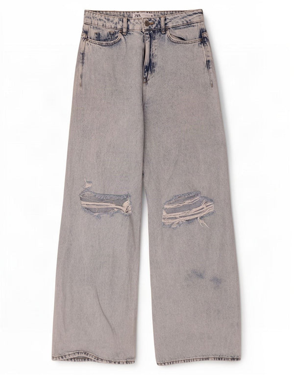 Damskie jeansy z szerokimi nogawkami Zara w trudnej sytuacji EU 38 Small W28 L32 Niebieskie bawełniane