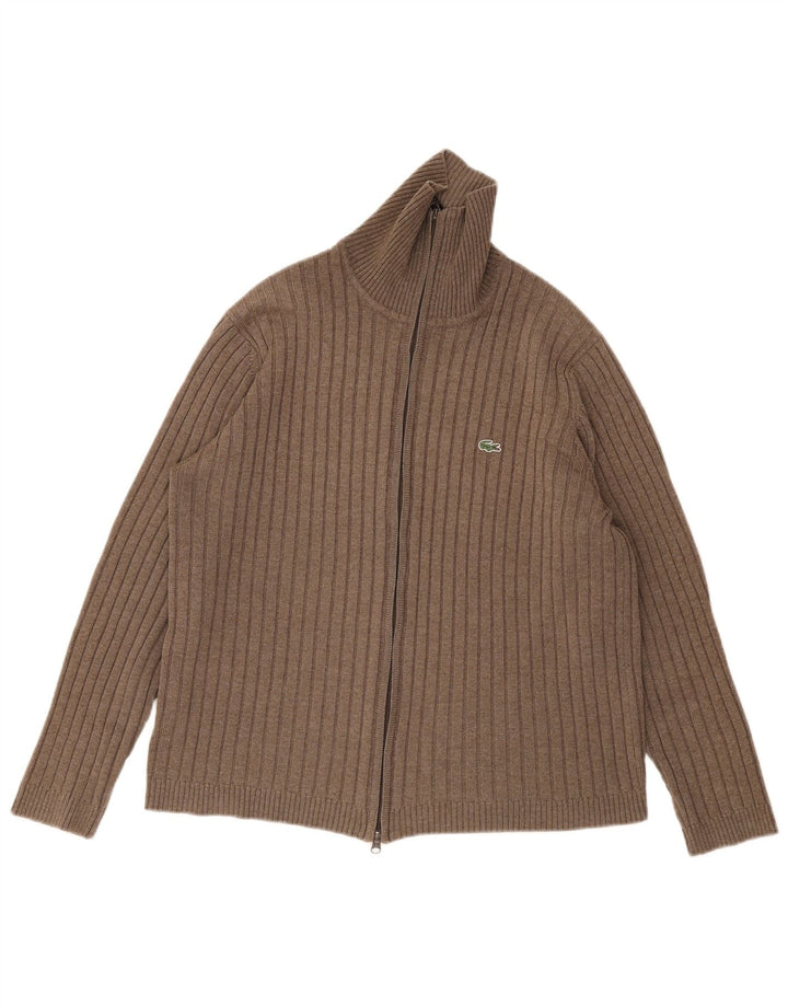 Lacoste Męski sweter rozpinany Rozmiar 6 XL Brązowa wełna
