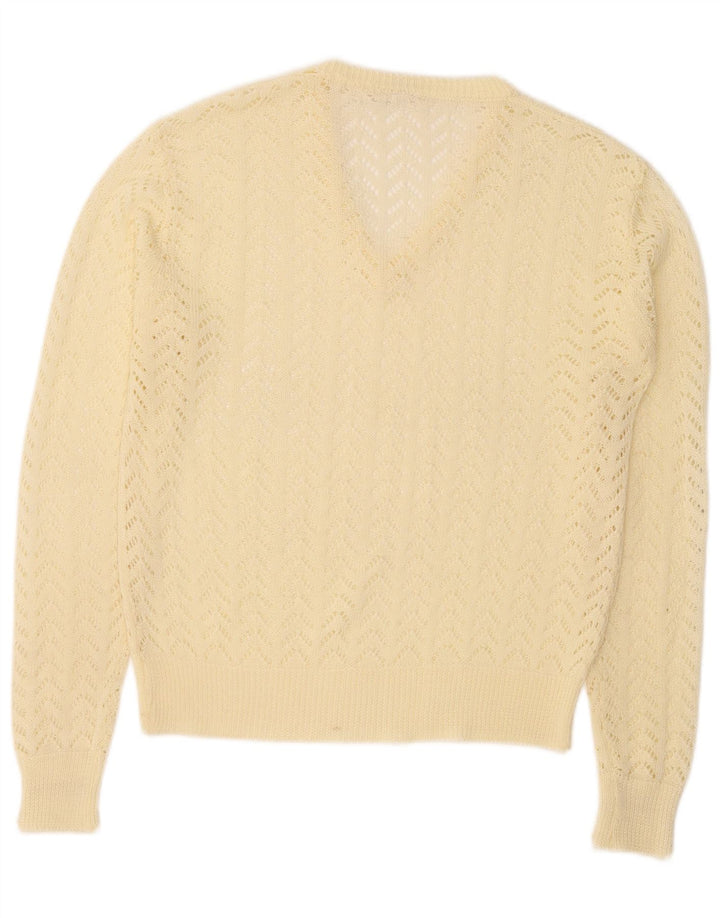 Sweter damski w stylu vintage z dekoltem w szpic IT 46, duży, żółty, poliakryl