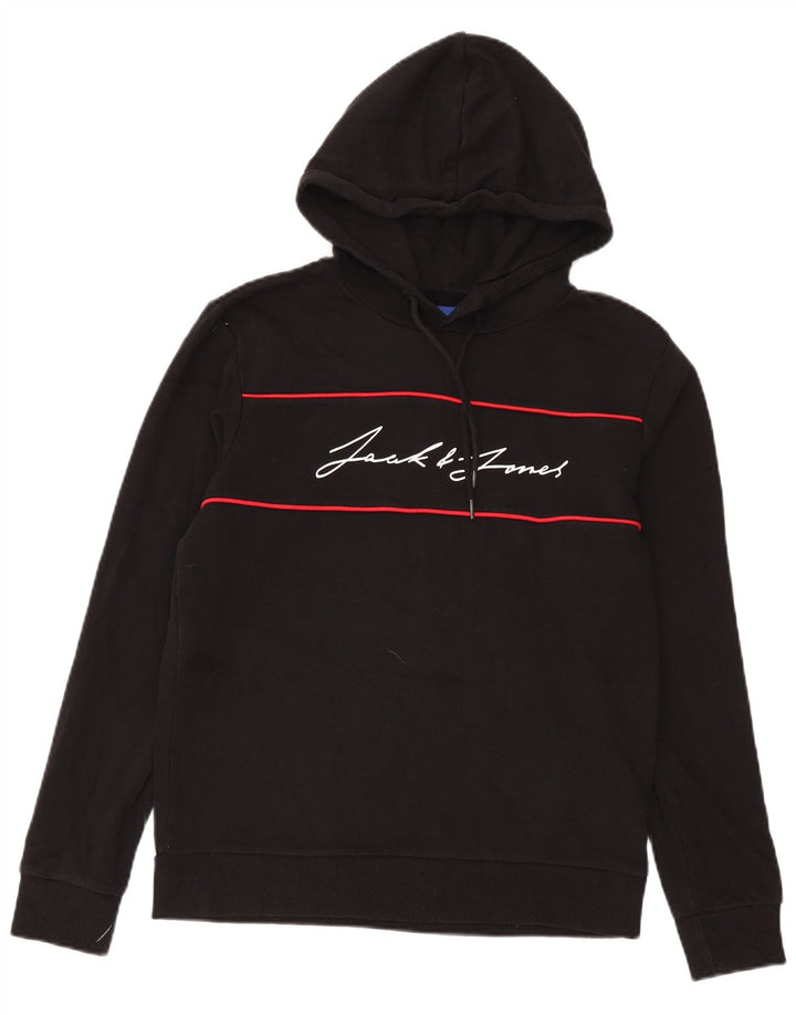 Męski sweter z kapturem i grafiką Jack & Jones, średniej wielkości, czarny, bawełniany