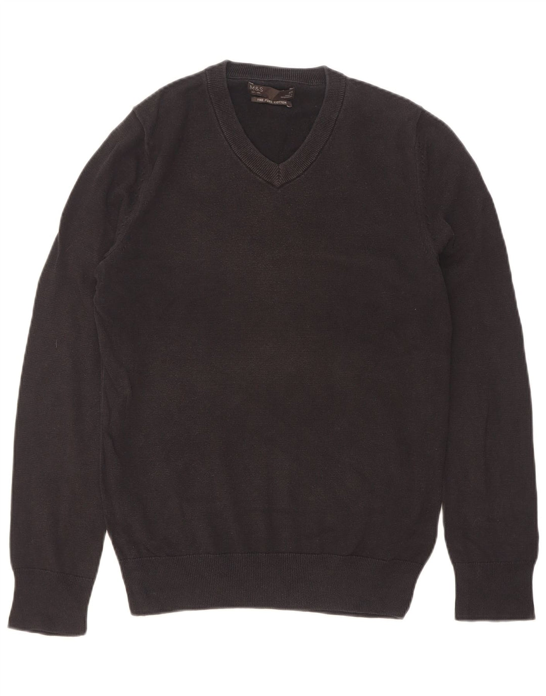 Marks & Spencer Męski sweter z dekoltem w kształcie litery V, XS, czarny, bawełniany
