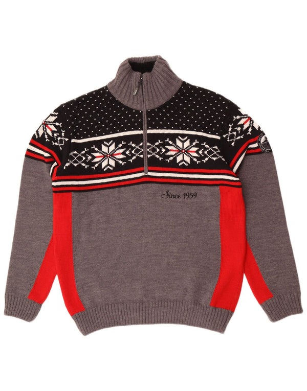 CMP Męski sweter z zamkiem błyskawicznym, duży, szary, akryl Fair Isle