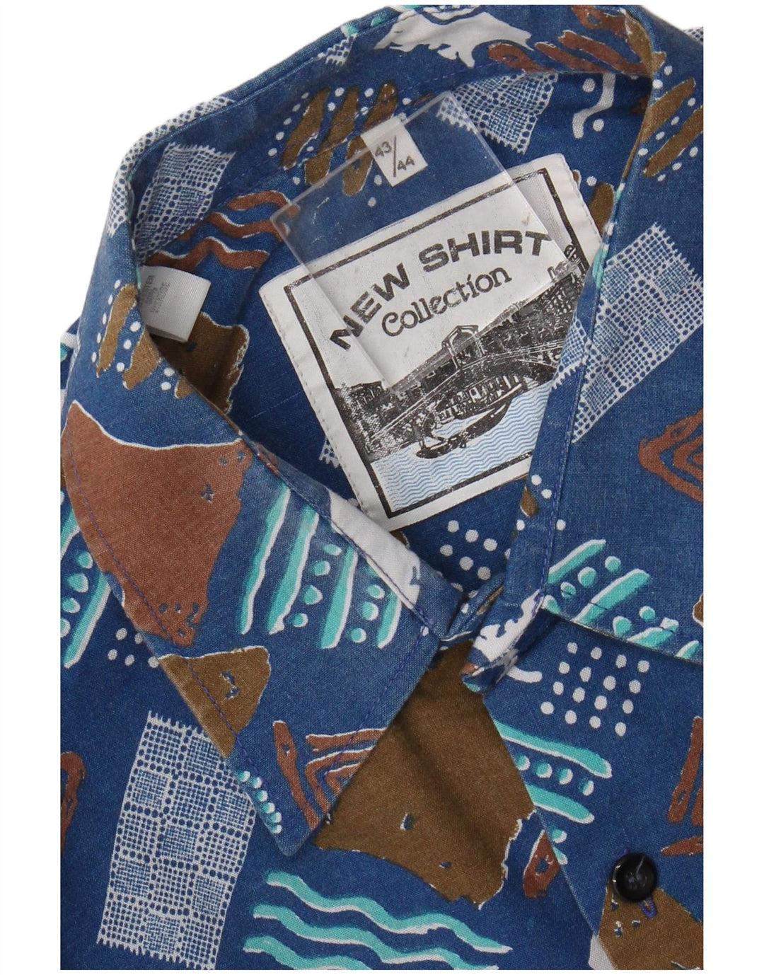 Koszula męska w stylu vintage, rozmiar 43/44 XL, niebieski, geometryczny poliester