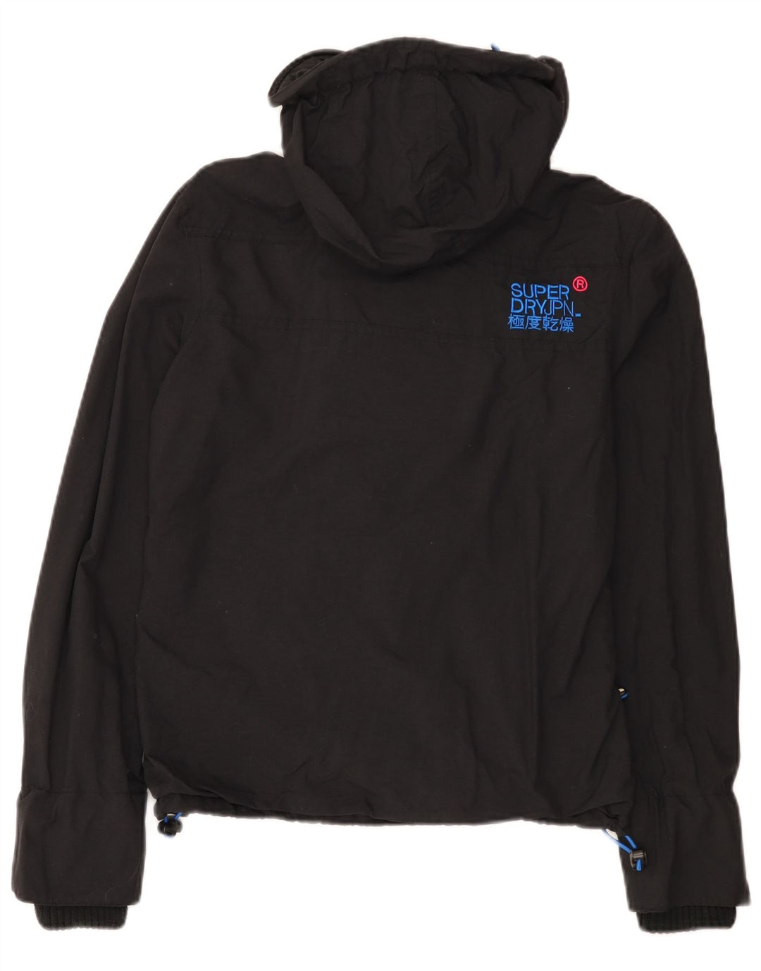 Damska kurtka przeciwdeszczowa z kapturem i wiatrówką Superdry UK 14, średni czarny nylon