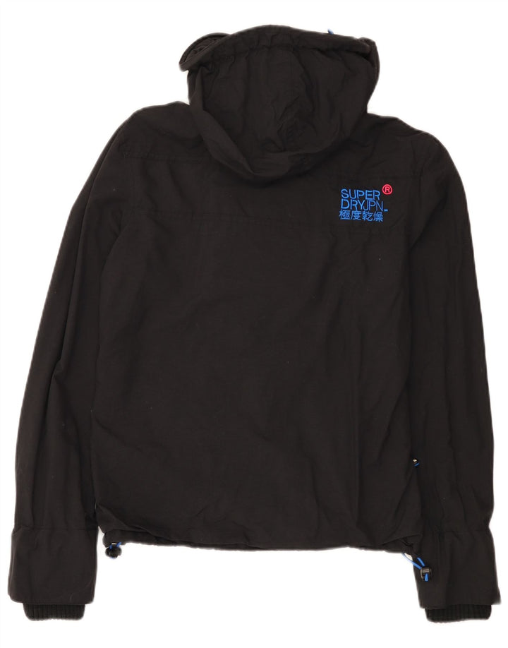 Damska kurtka przeciwdeszczowa z kapturem i wiatrówką Superdry UK 14, średni czarny nylon