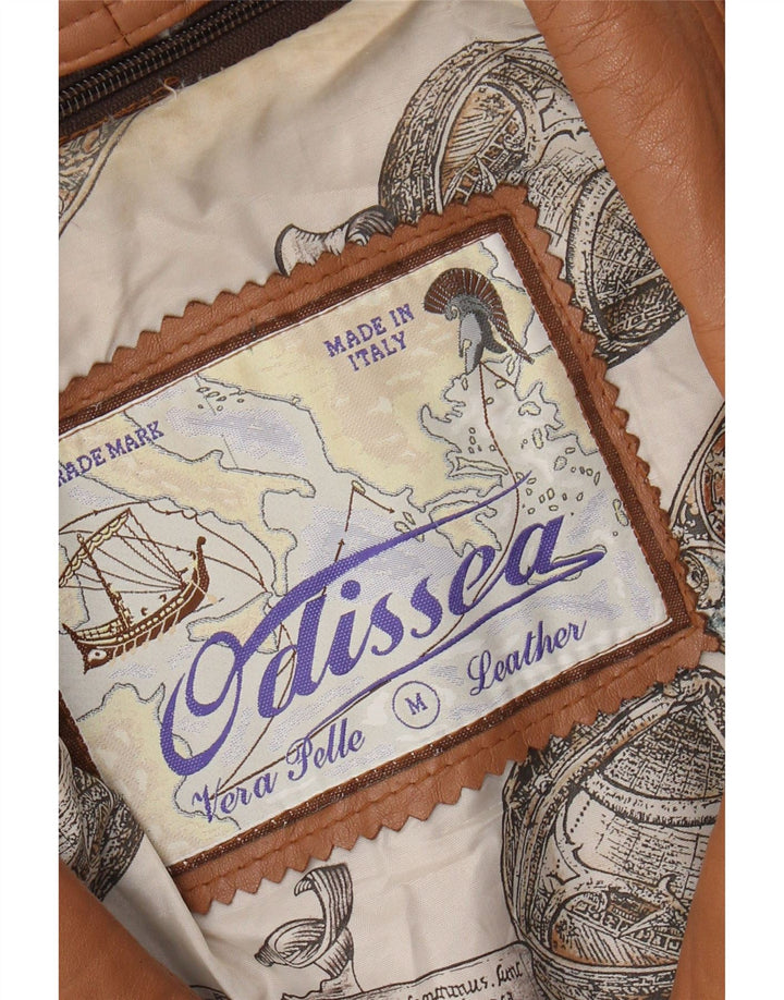 Vintage damska kurtka skórzana UK 14, średnia brązowa skóra