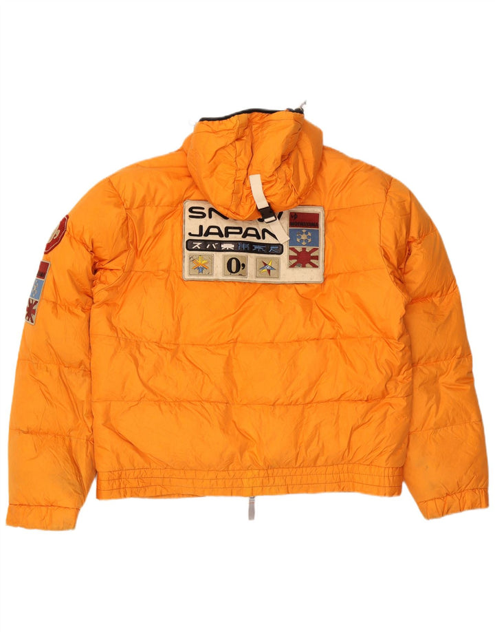 Męska wyściełana kurtka z kapturem w stylu vintage, graficzna UK 42 XL, pomarańczowy poliester