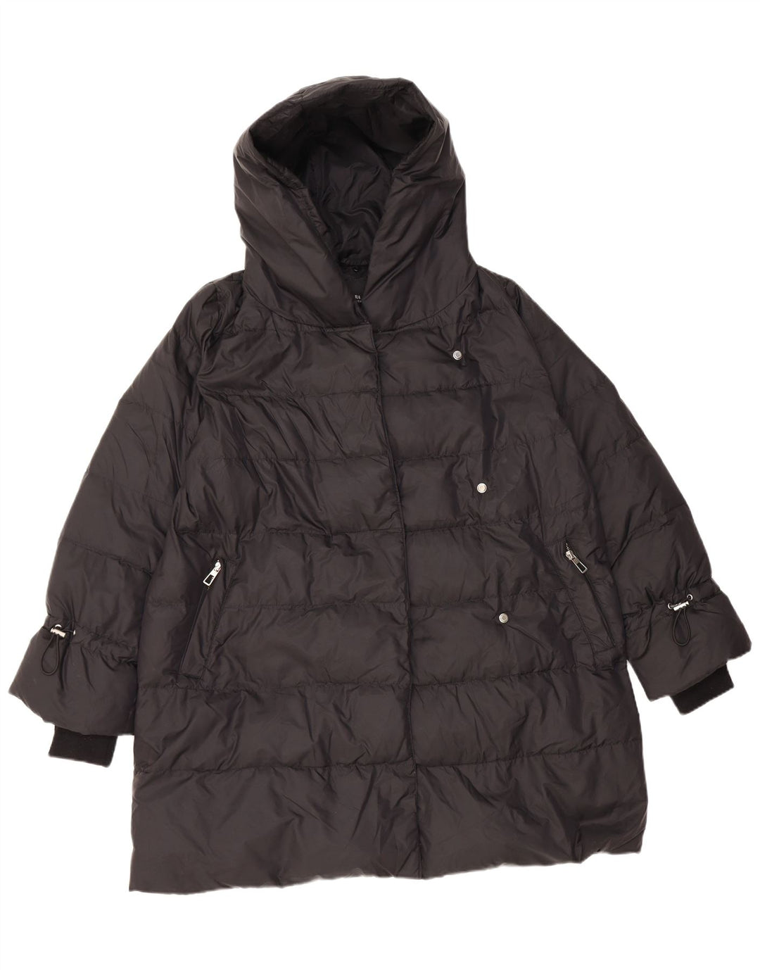 Damski płaszcz z kapturem i ociepleniem Zara UK 14, średni czarny poliamid