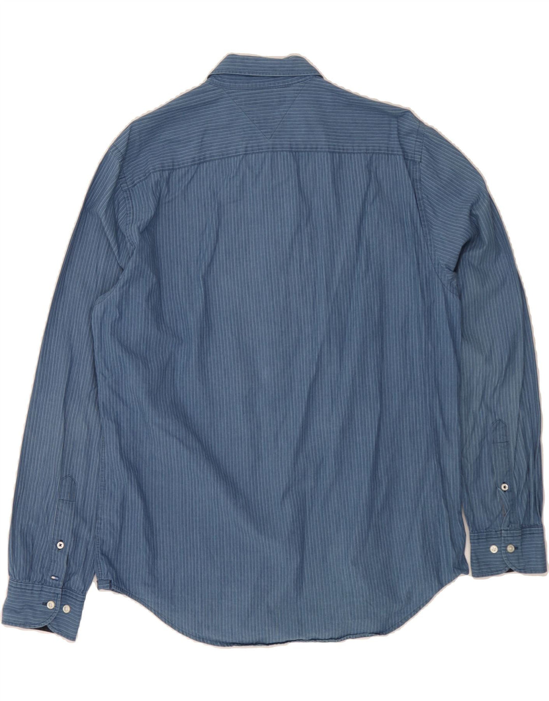 TOMMY HILFIGER Mens Shirt Large Navy Blue Striped Cotton Vintage Tommy Hilfiger and Second-Hand Tommy Hilfiger from Messina Hembry 