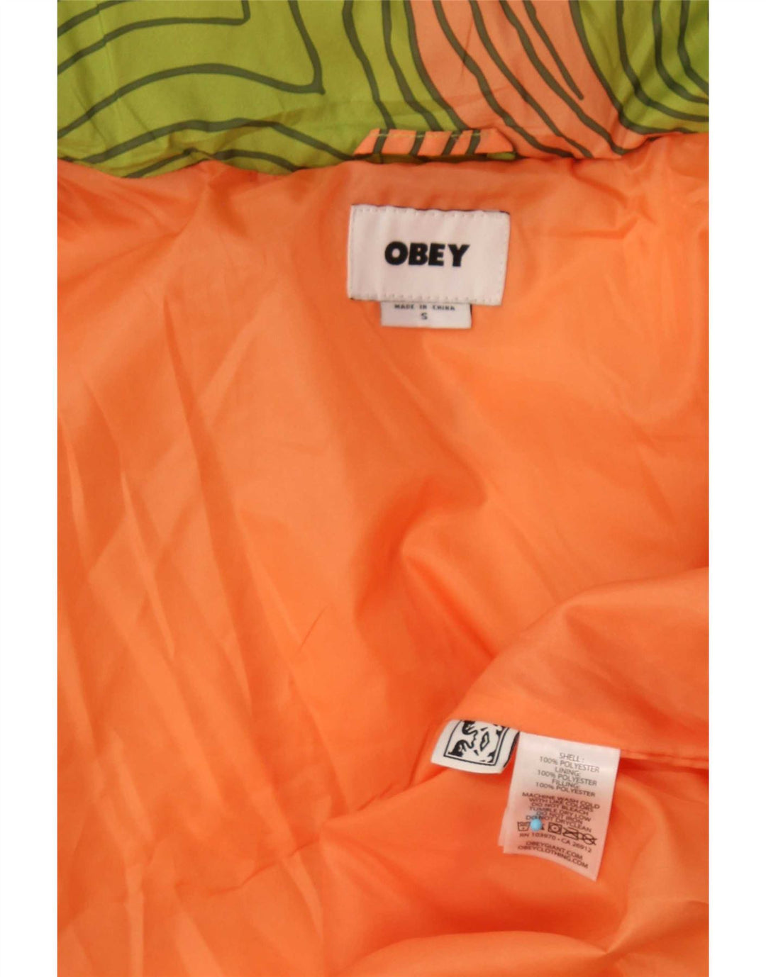 Obey Damska kurtka oversize z wyściółką UK 10, mała, zielona, z geometrycznego poliestru