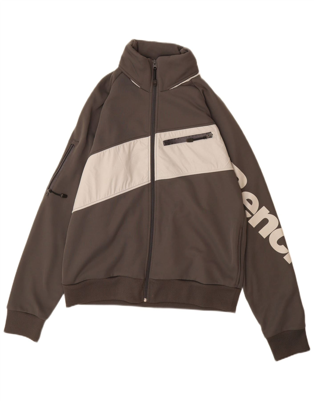 Męska kurtka dresowa BENCH z grafiką, duży szary poliester w blokach kolorów