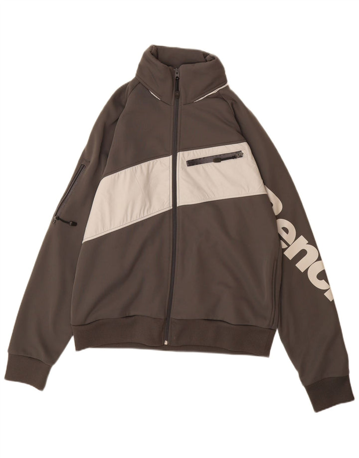 Męska kurtka dresowa BENCH z grafiką, duży szary poliester w blokach kolorów