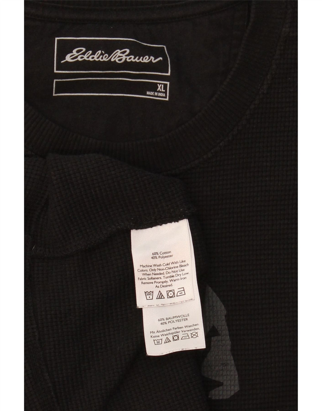 EDDIE BAUER Mens Graphic Top Long Sleeve XL Black Cotton Vintage Eddie Bauer and Second-Hand Eddie Bauer from Messina Hembry 
