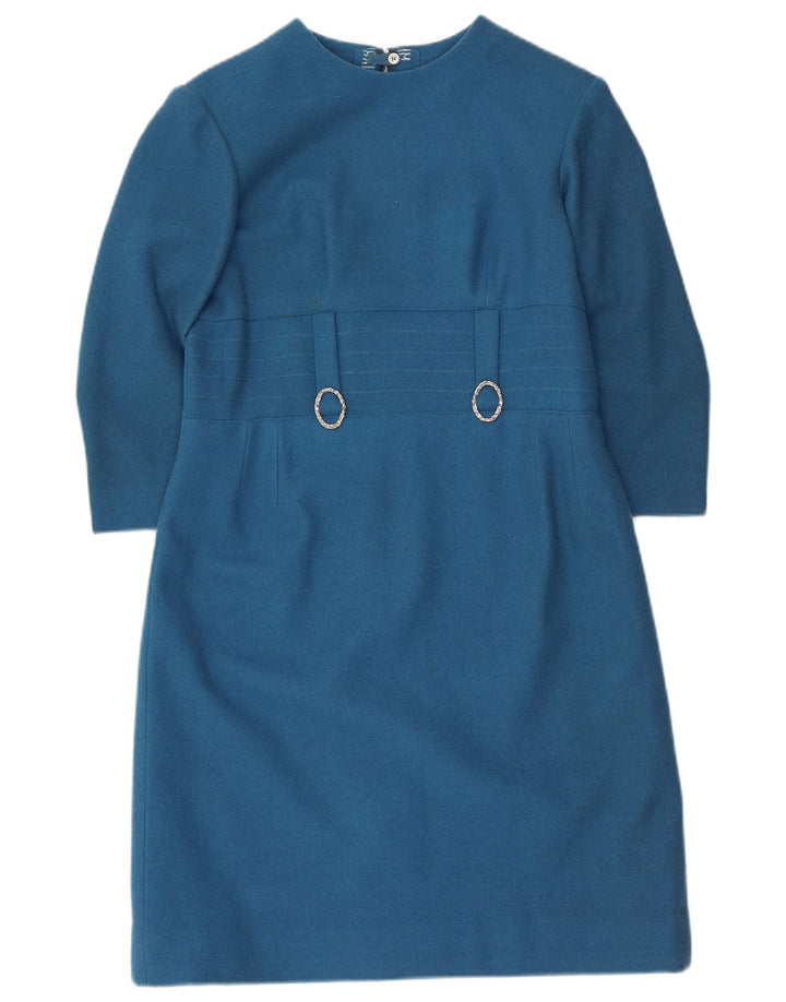 Damska sukienka płaszczowa z rękawem 3/4 VINTAGE UK 12 Średni niebieski