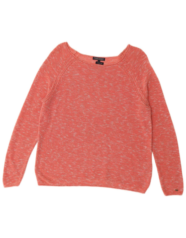 Damski sweter Tommy Hilfiger z dekoltem w łódkę UK 14 Średni różowy nakrapiany