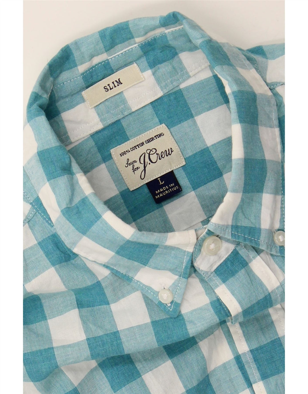 J. CREW Mens Slim Shirt Large Blue Gingham Cotton Vintage J. Crew and Second-Hand J. Crew from Messina Hembry 
