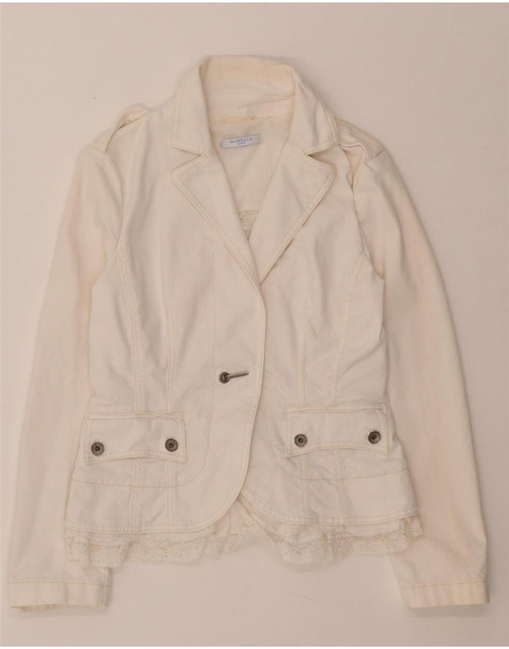 MARELLA Womens Blazer Jacket UK 10 Small White Cotton