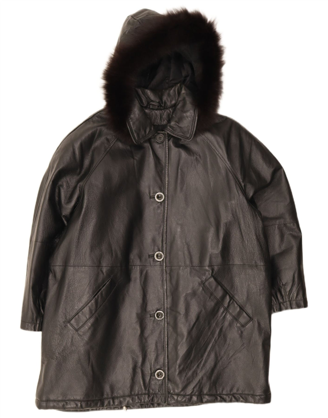 Damski płaszcz skórzany z kapturem, oversize, Privilegi IT 44, średnia czarna skóra