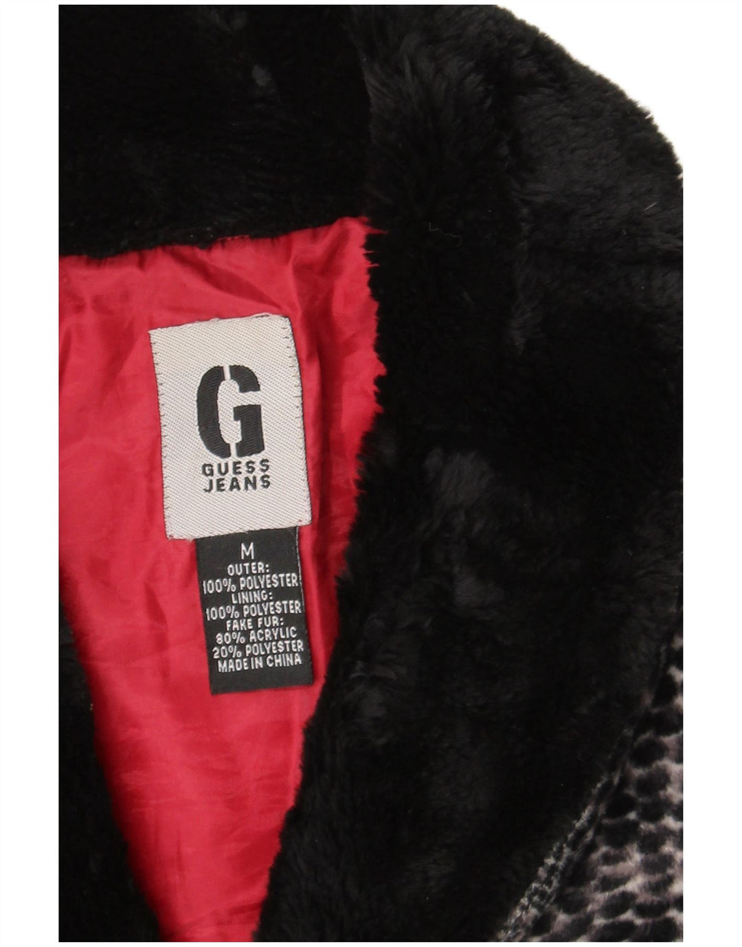 Guess Damska kurtka ze sztucznego futra UK 14, średnioszara, poliestrowa z nadrukiem zwierzęcym