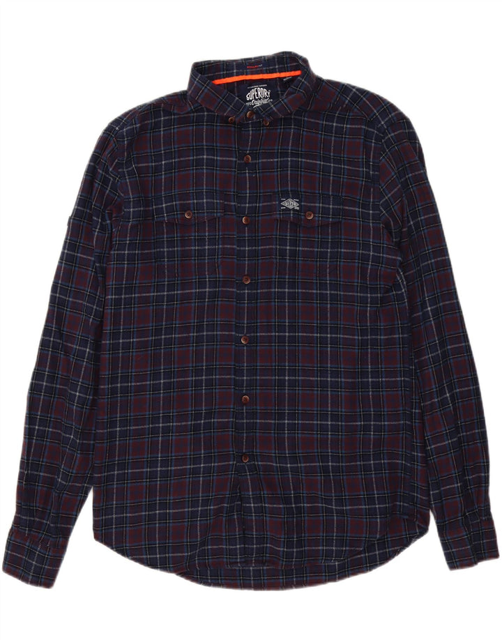 Męska koszula flanelowa Superdry o regularnym kroju, średnia, granatowa, bawełniana w kratkę