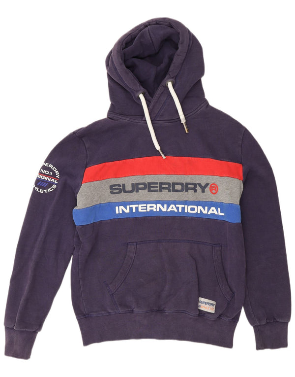 Męski sweter z kapturem Superdry z grafiką, duży, granatowy, bawełniany w bloki kolorów