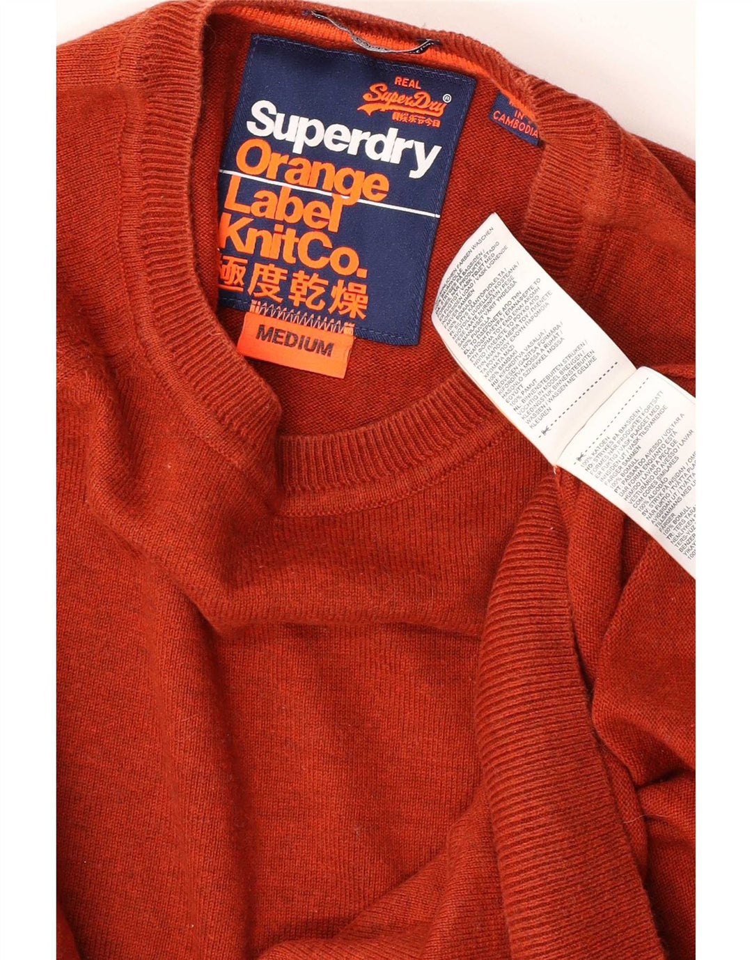 Męski sweter z okrągłym dekoltem Superdry, średniopomarańczowy, bawełniany