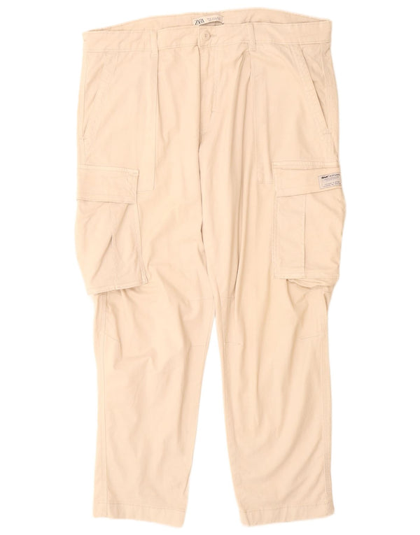 Męskie zwężane spodnie cargo Zara EU 46 XL W38 L30 Off White Cotton