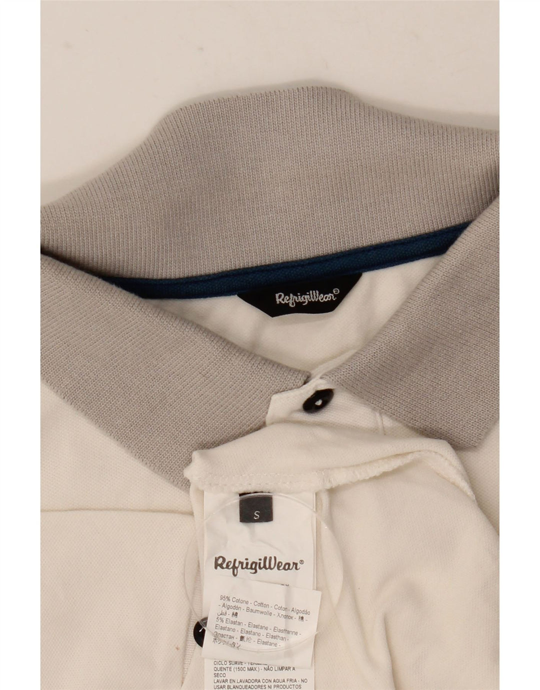 Męska koszulka polo Refrigiwear, mała, biała, bawełniana w bloki kolorów