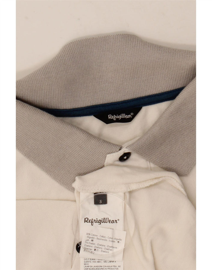 Męska koszulka polo Refrigiwear, mała, biała, bawełniana w bloki kolorów
