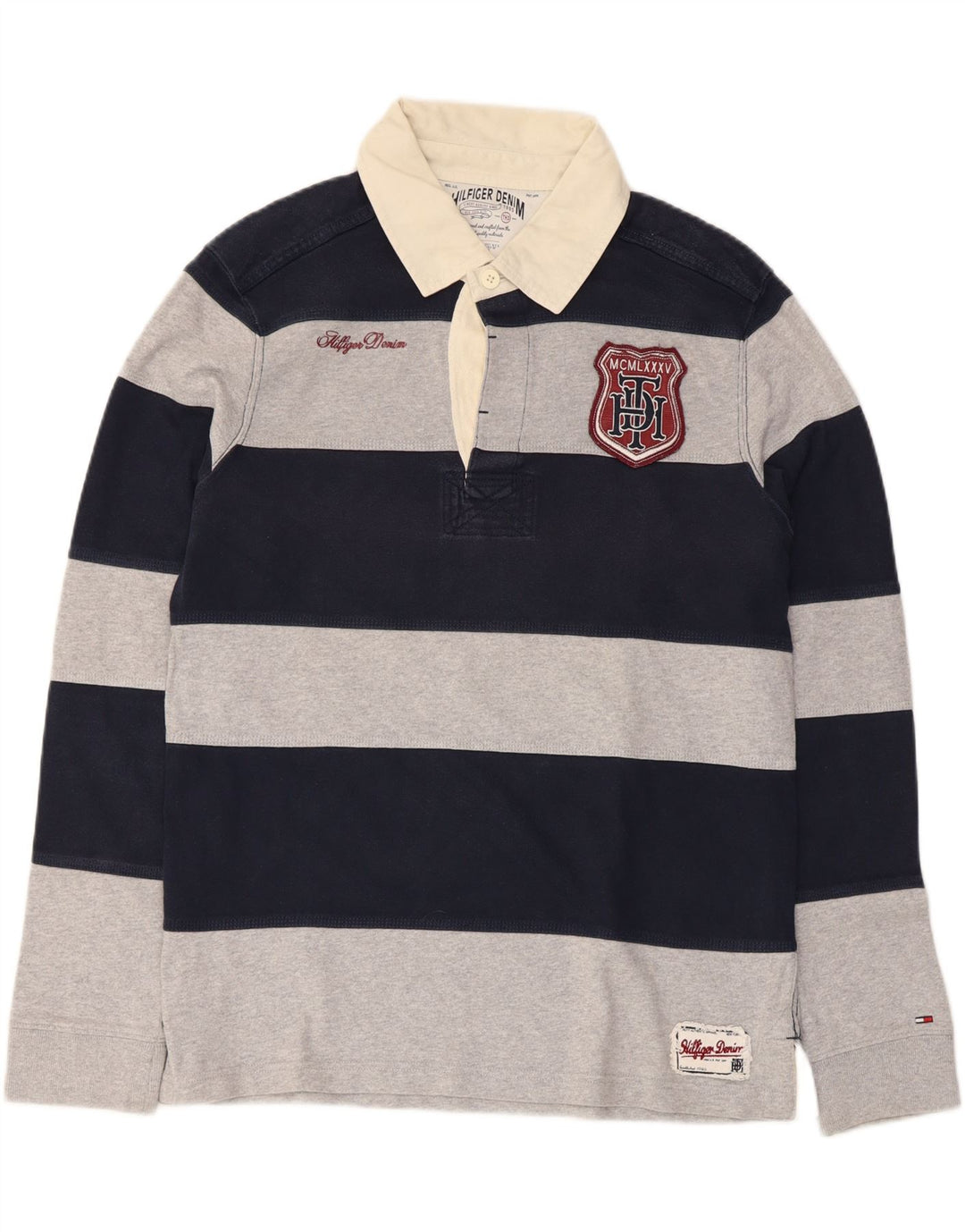 Męska koszulka polo do rugby TOMMY HILFIGER z grafiką, w duże granatowe paski