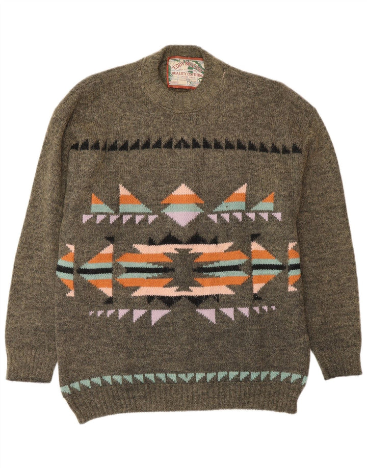 Vintage męski sweter z okrągłym dekoltem, średni khaki Fair Isle