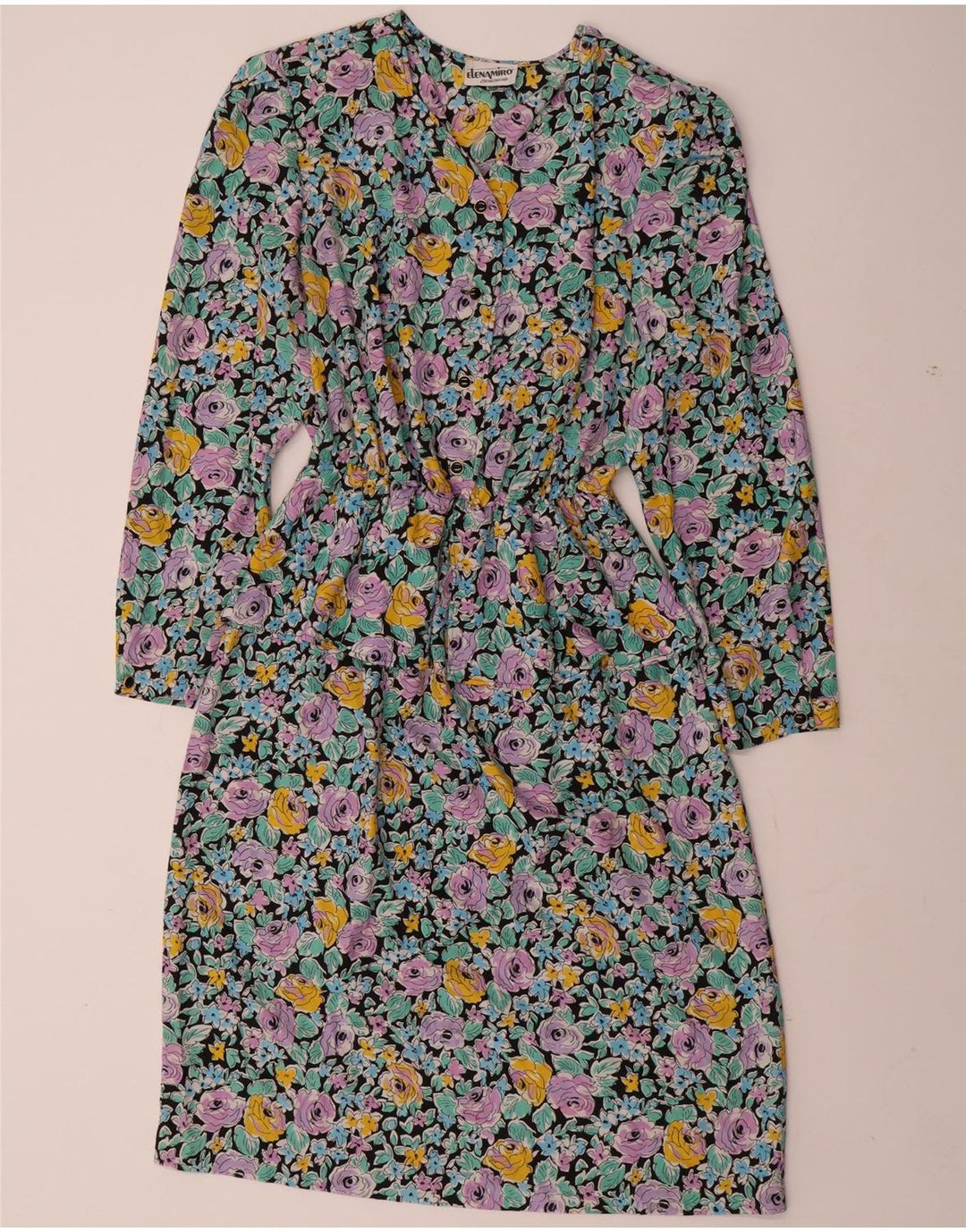 Damska sukienka peplum z długim rękawem ELENA MIRO UK 22 3XL wielokolorowe kwiaty