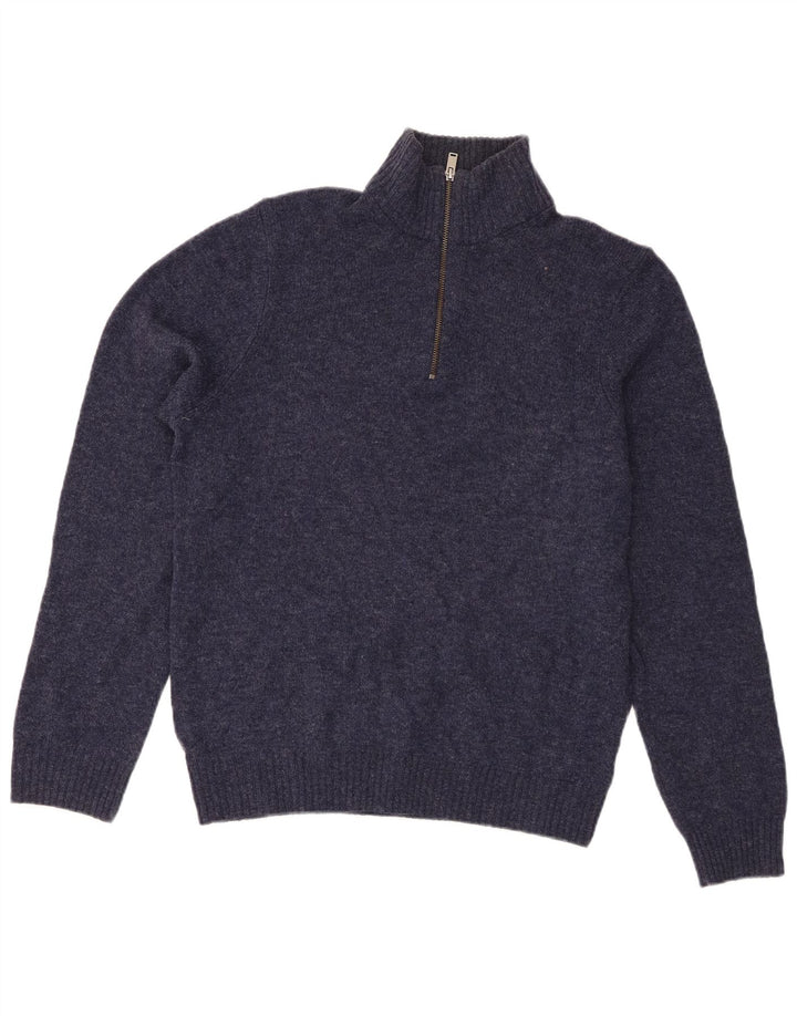Marks & Spencer Męski sweter z zamkiem błyskawicznym, średni granat, wełna owcza