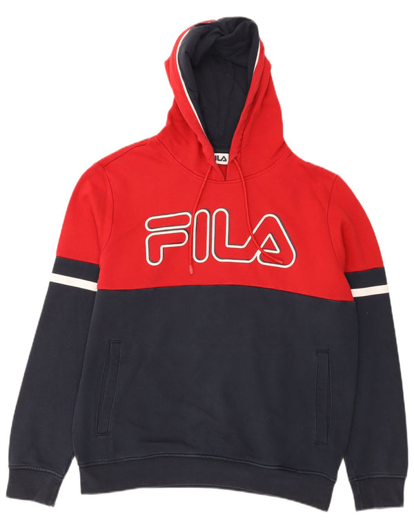 Męski sweter z kapturem Fila z grafiką, mały, czerwony, z blokami kolorów