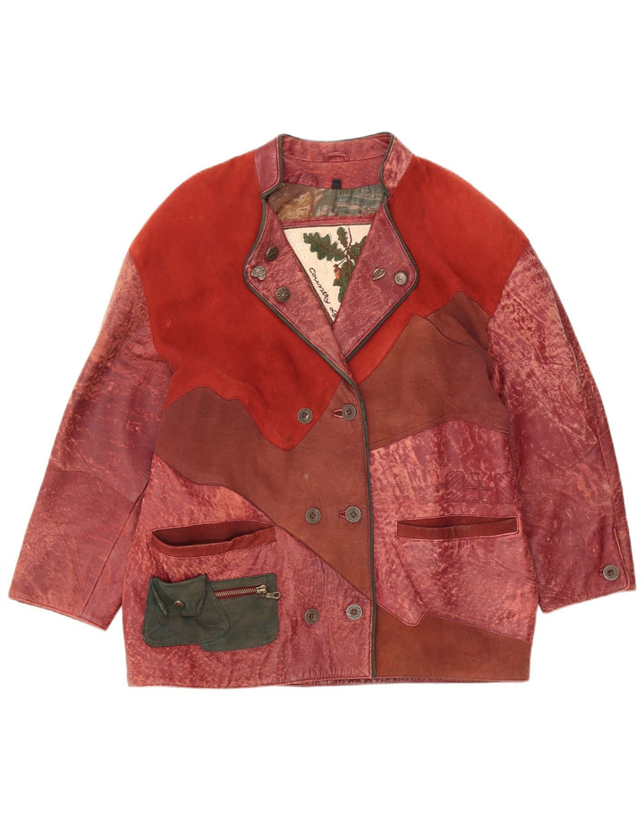 Vintage damska kurtka skórzana Country Wear UK 14, średni burgundowy patchwork