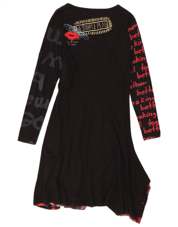 Desigual damska graficzna asymetryczna sukienka UK 18 XL czarna patchworkowa