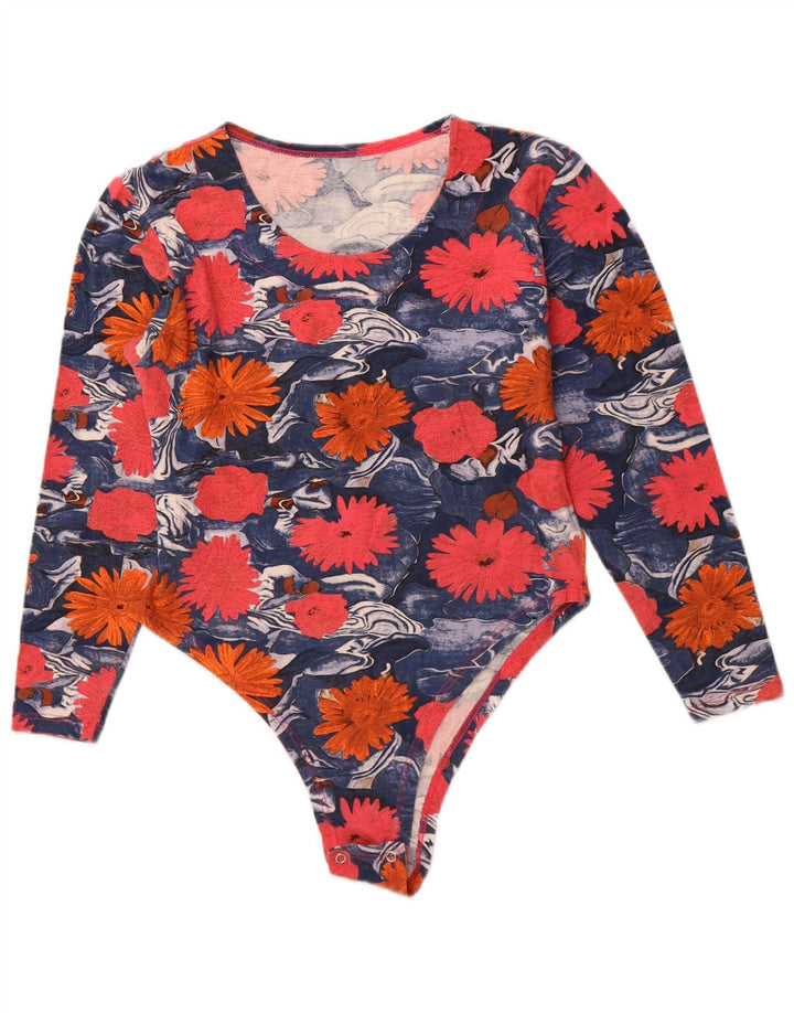 VINTAGE Womens Bodysuit UK 12 Medium Multicoloured Floral