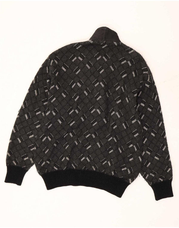 Andrea Celli Mens V-Neck Jumper Sweater Medium Grey Geometric Mohair