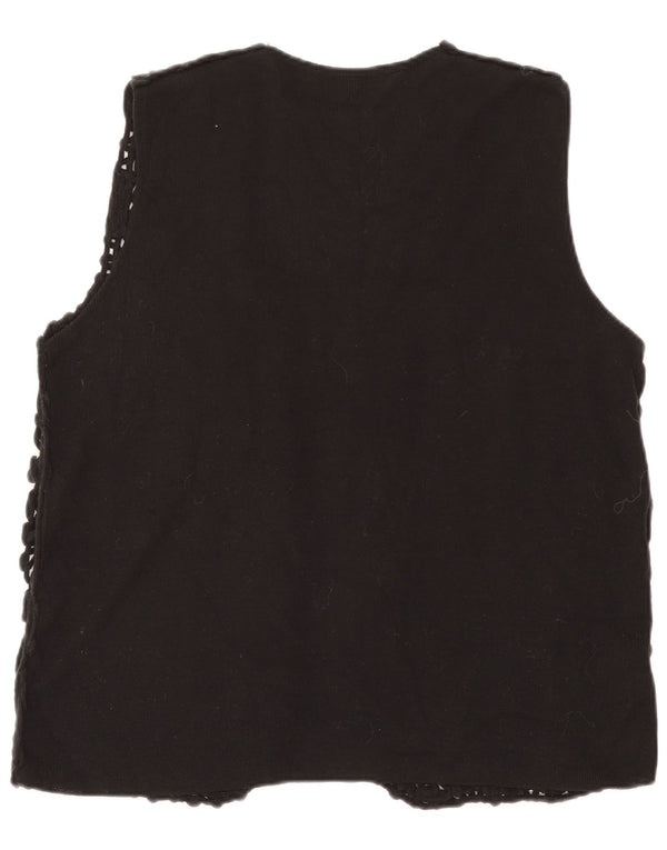 Vintage damski kardigan bez rękawów, UK 18 XL, czarny w kwiaty