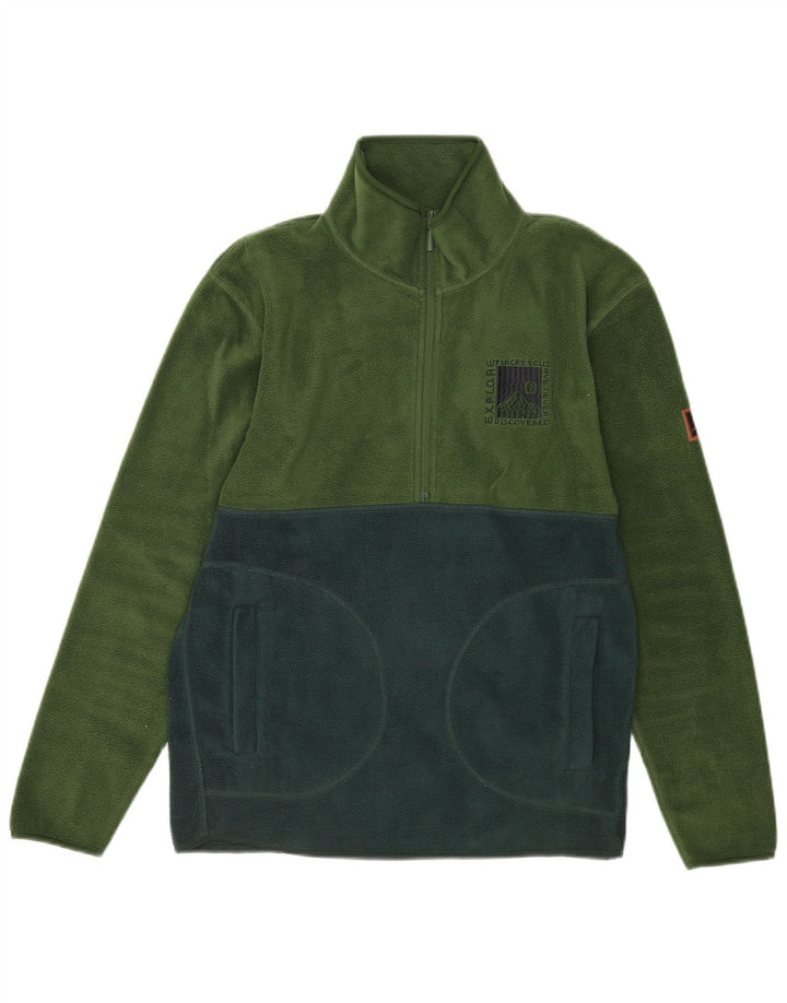 Męski sweter polarowy w stylu vintage z zamkiem błyskawicznym, poliester w kolorze średniej zieleni