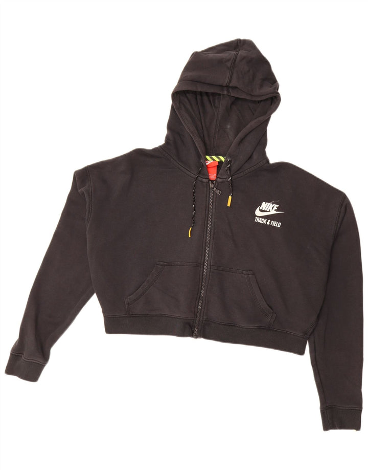 Damski sweter z kapturem i zamkiem błyskawicznym Nike Crop Graphic UK 14 Średni czarny
