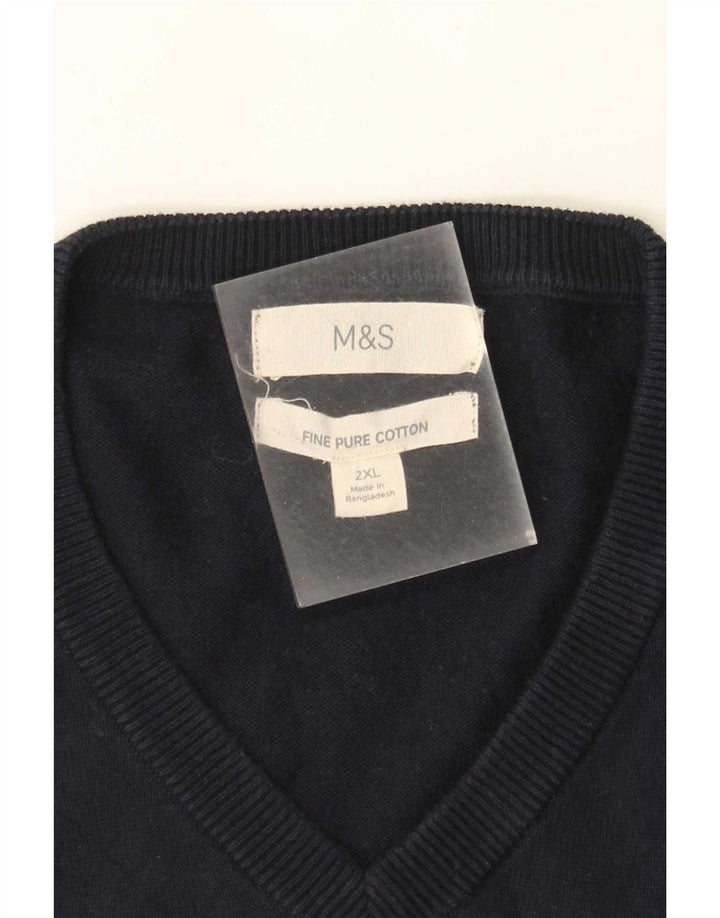 Marks & Spencer Męski sweter z dekoltem w kształcie litery V, 2XL, granatowy, bawełniany
